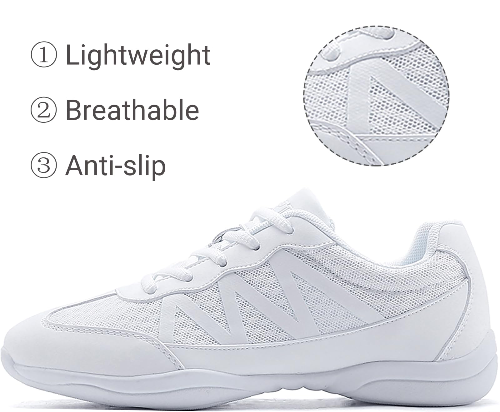 BAXINIER Girls Cheerleading Shoes Women White Cheer Shoes Youth Cheer Competition Sneakers Athletic Training Dance Tennis Shoes - White 8 Women