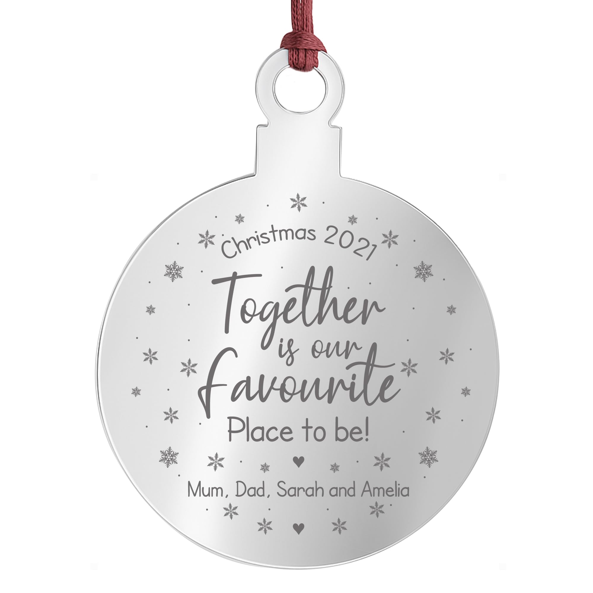 Personalised Christmas Bauble For Family Favourite Place Engraved Decoration