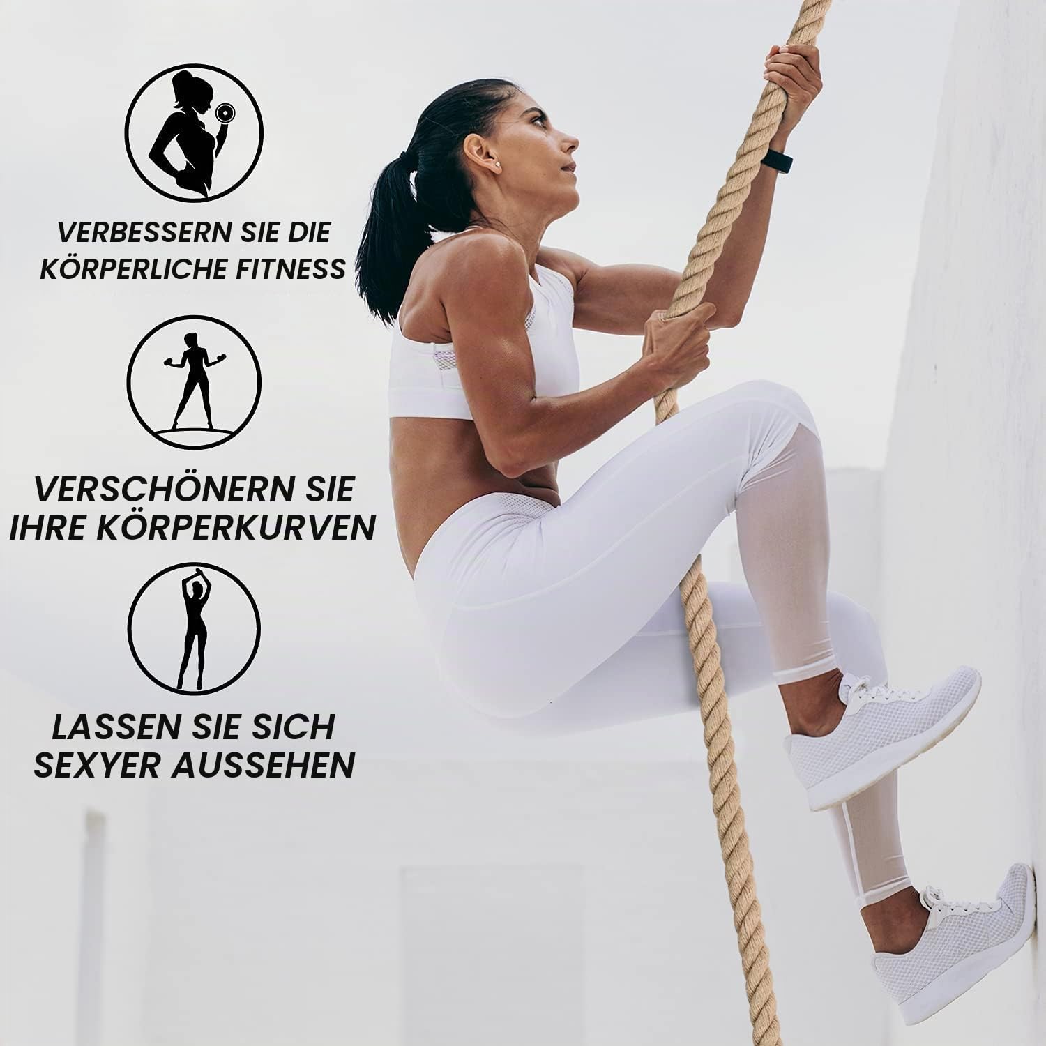 Yes4All Gym Kletterseil mit Karabiner 38 mm Durchmesser für Fitness & Krafttraining, Crossfit Übungen & Home Workouts, Krafttraining Sportseil, Schaukelseil, Muskeltrainings, 3/4,6/6M Klettertau