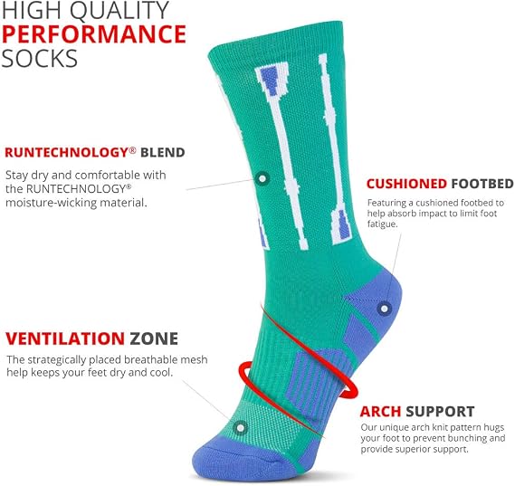 ChalkTalkSPORTS Rowing Socks - Cushioned Mid-Calf Crew - Men and Women