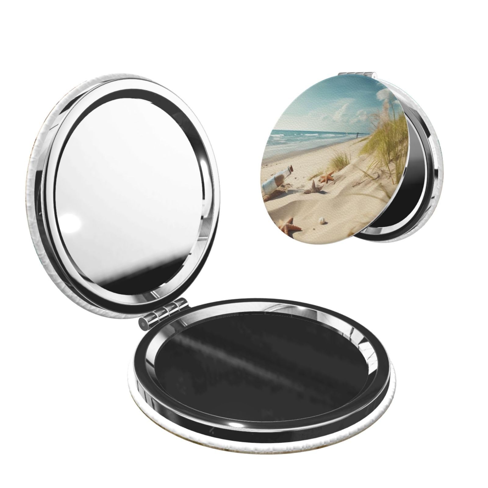 DWVTSLH Beach Seaside Compact Mirror for Purse, Double-Sided 2X/1X Magnifying Mirror for Women Men, Travel Makeup Mirror for Handbag, Handheld Vanity Mirror for Gift