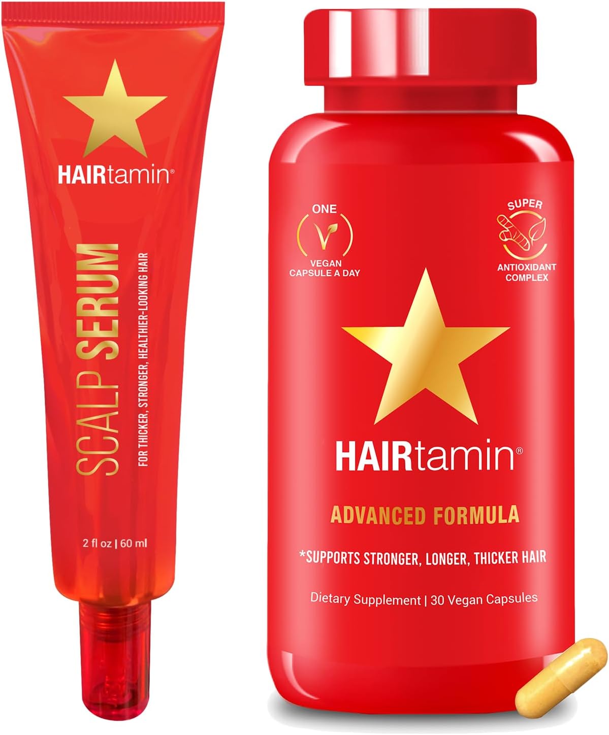 HAIRtamin Advanced Hair & Scalp Serum Pack | All-Natural Vegan Biotin Capsules & Serum Sample for Hair, Skin & Nail Growth