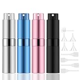 Lil Ray 8ml Portable Mini Perfume Atomizer&lpar;4 PCS&rpar;，Refillable Empty Small Spray Bottle for Travel&comma; Twist Type Pocket Cologne Sprayer &lpar;Matte Black&comma; Pink&comma; Blue&comma; Silver&rpar;