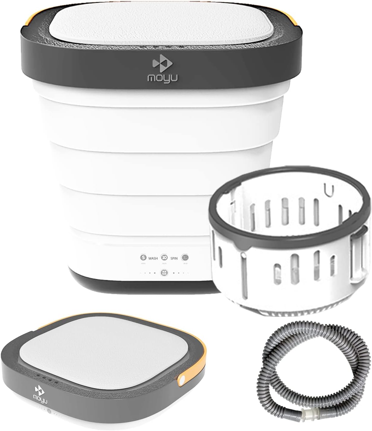 MOYU Mini Portable Bucket Washer Foldable Washing Machine with Spin Dry and Drainage Pipe (White US Plug 110 v)