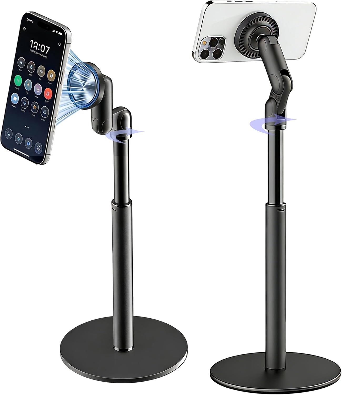Magnetic Cell Phone Stand for MagSafe,Height Adjustable Phone Holder for Desk with 360°Rotation Compatible with iPhone 17/16/15/14/13/12 Pro Max and All Phones