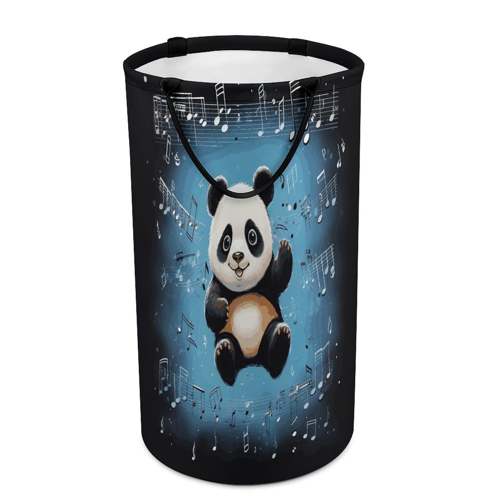 Panda Dancing on Musical Notes Laundry Hamper Waterproof Polyester Laundry Baskets Collapsible Dirty Clothes Storage Basket Clothes Hampers with Sturdy Handles for Travel Bedroom