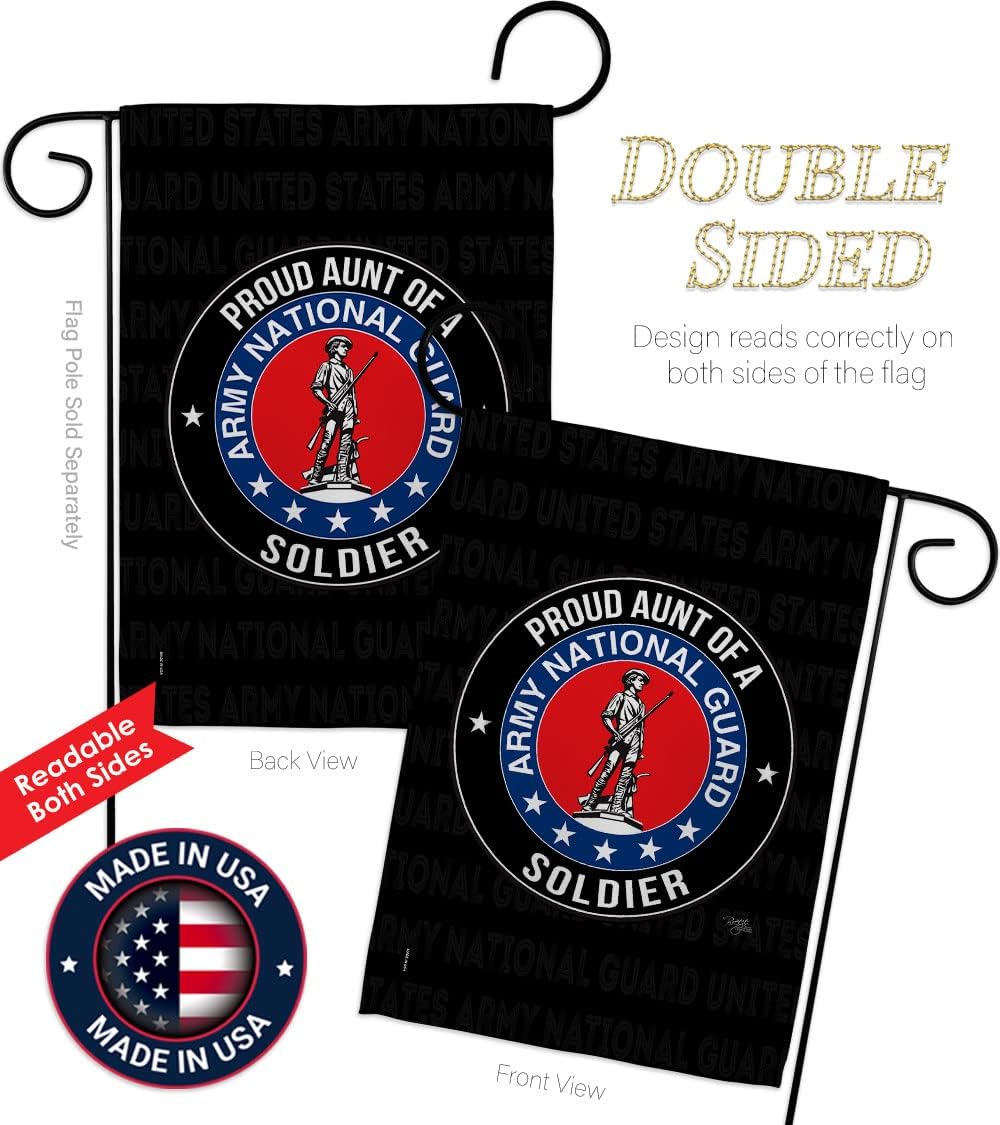 Army Proud Aunt Soldier Garden Flag - Set with Stand Armed Forces National Guard ANG United State American Military Veteran Retire Official - House Banner Small Yard Gift Double-Sided 13 X 18.5