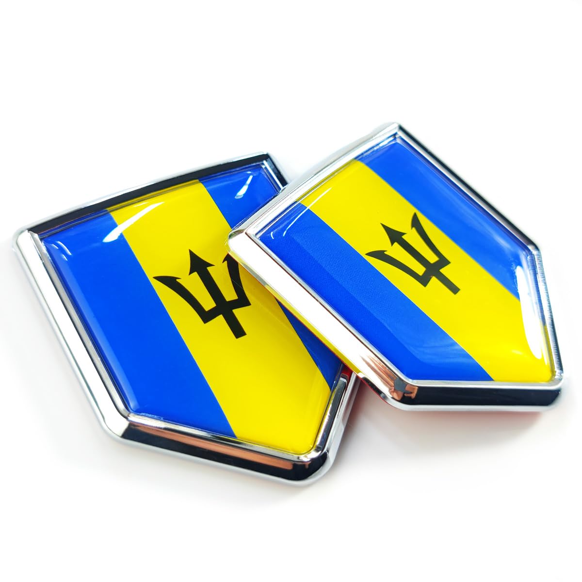 Newperlite Barbados Flag Emblem Barbadian Decal Car Sticker Chrome Shield Flags, 2 Pack