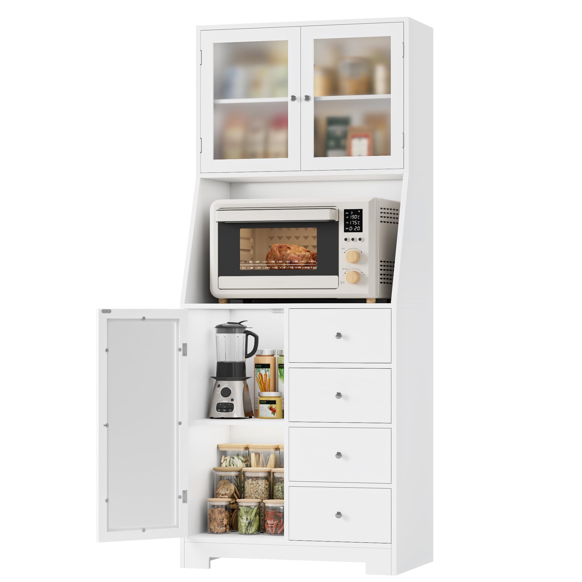 Modern Dressoir, Strak Design, MDF, Wit En Hout, 4 Deuren En 2 Laden 120x36x80 5 Cm