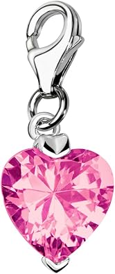 Quiges Crystal Pink Heart Cubic Zirconia Clip On Charm Pendant Silver Plated Womens Jewellery