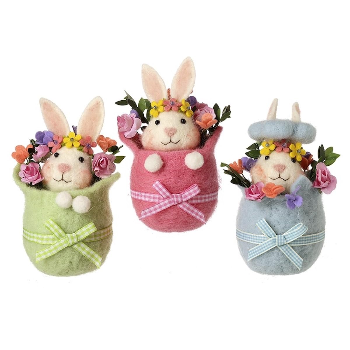 Heaven Sends Multicoloured Set Of 3 Felt Floral Easter Bunnies In Eggs