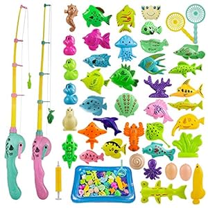 ZWOOS Angeln Spielzeug, 44 Stück Magnetisches Angelspiel Badespielzeug Badewannenspielzeug Wasserspielzeug Badewanne Für Kleinkinder Kindern Spielzeug, Outdoor Spiele Lernspiel Kinder