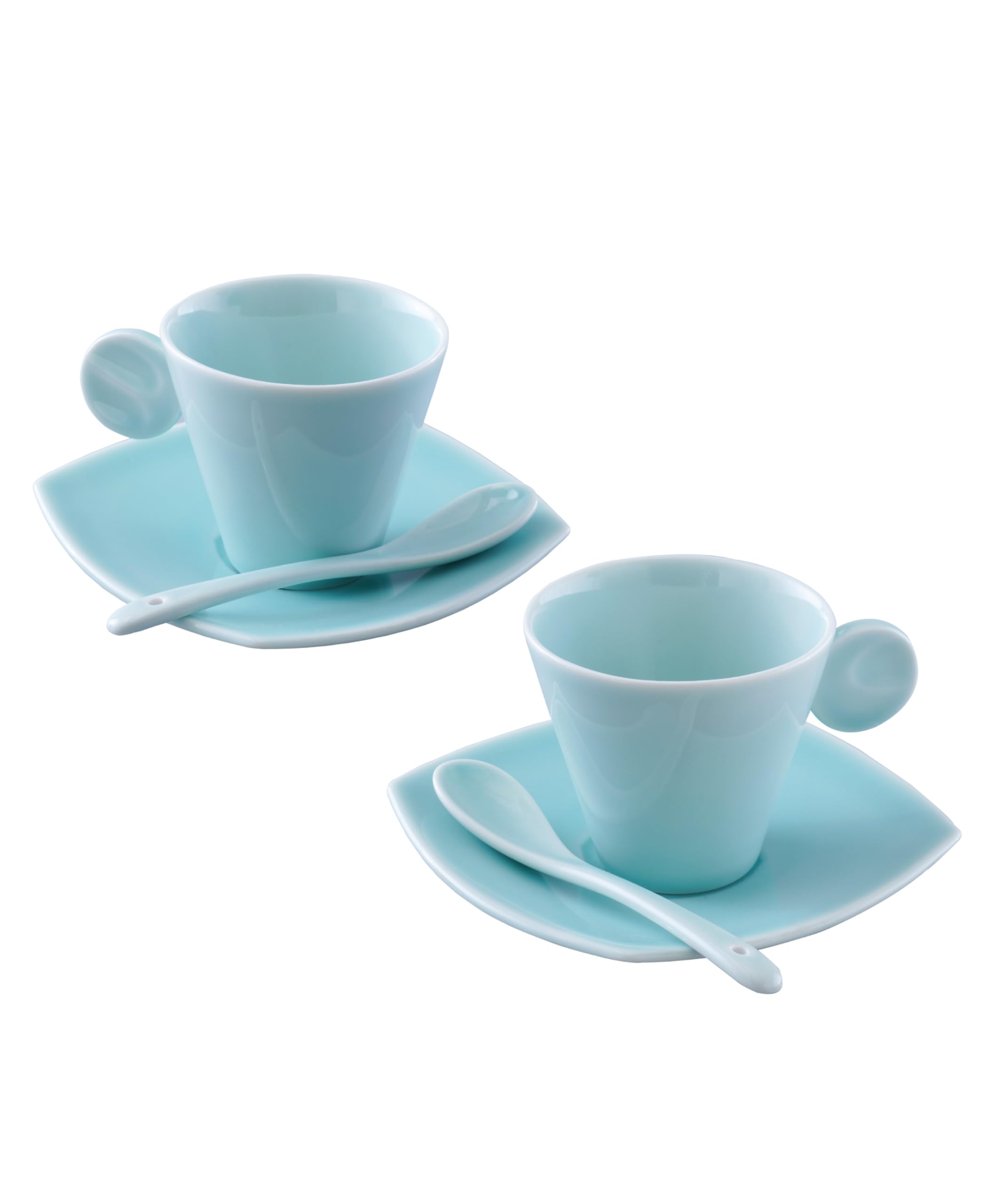 Selected - Juego de tazas de café de porcelana de 2 a 5 onzas, taza de café expreso, demitasse, taza de té con platillo y cuchara, apta para microondas y lavavajillas, estilo moderno y clásico,