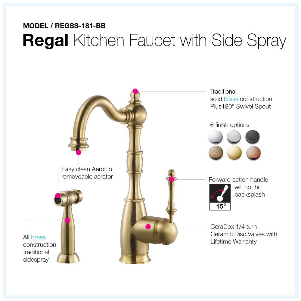 Houzer REGSS-181-BB Regal Traditional Kitchen Faucet, Brushed Brass