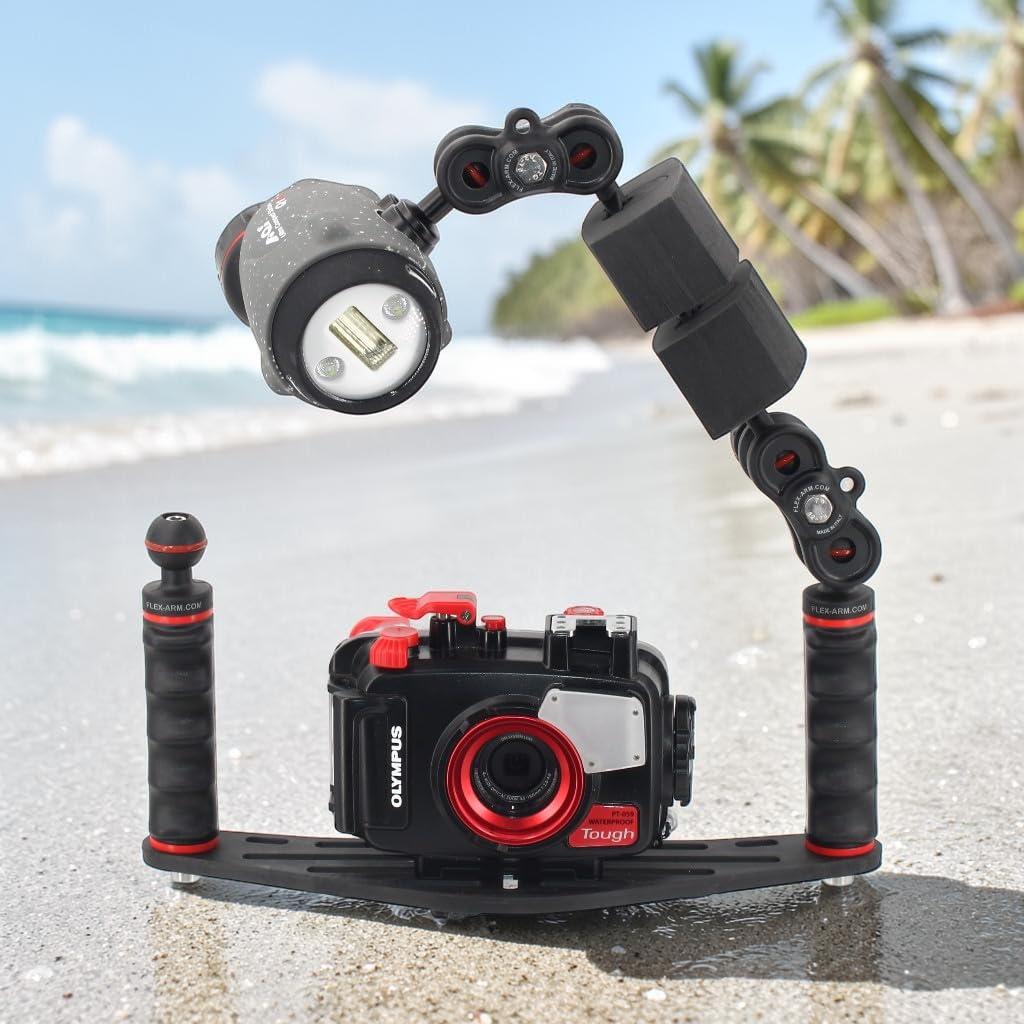Pletina para Carcasas Submarinas con Doble Puño Bola 25 mm y Brazo Solo 18 cm y Terminación Ys Fotografía Submarina de Buceo FLEX-ARM ST20212