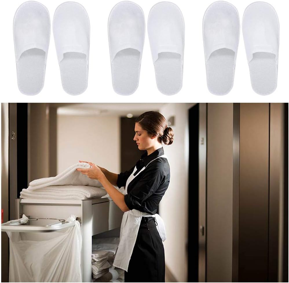 Haploon 24 Pairs Disposable Slippers for Guests, White Cotton Velvet Closed Toe Slippers Bulk Unisex Non-Slip Spa Slippers for Hotel Home Travel Train Parties Use