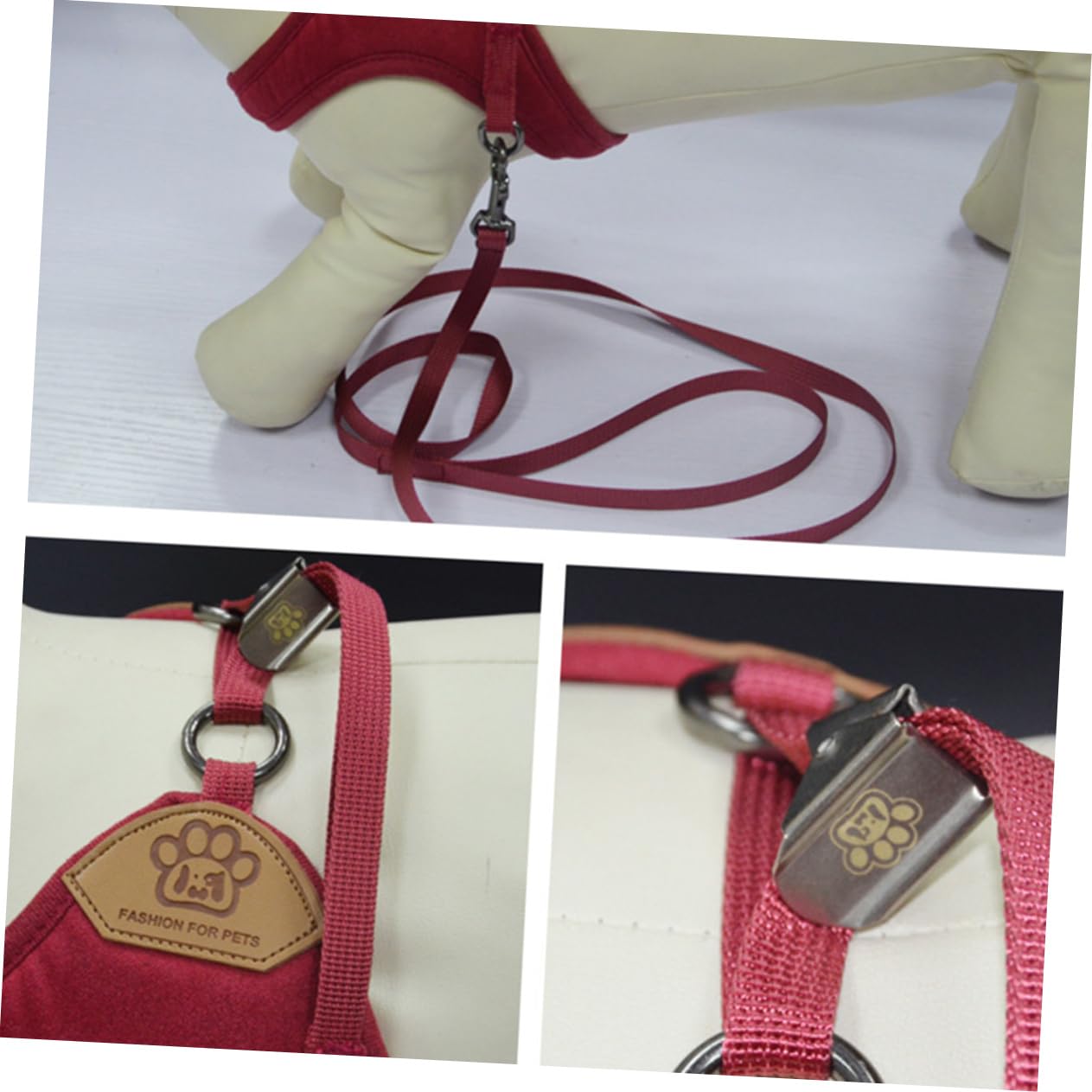 VANZACK 3piezas Arnés Dull Polish para Gatos y Perros Correa y Cómodo Color Rojo Oscuro para Paseos Seguros y Estilosos