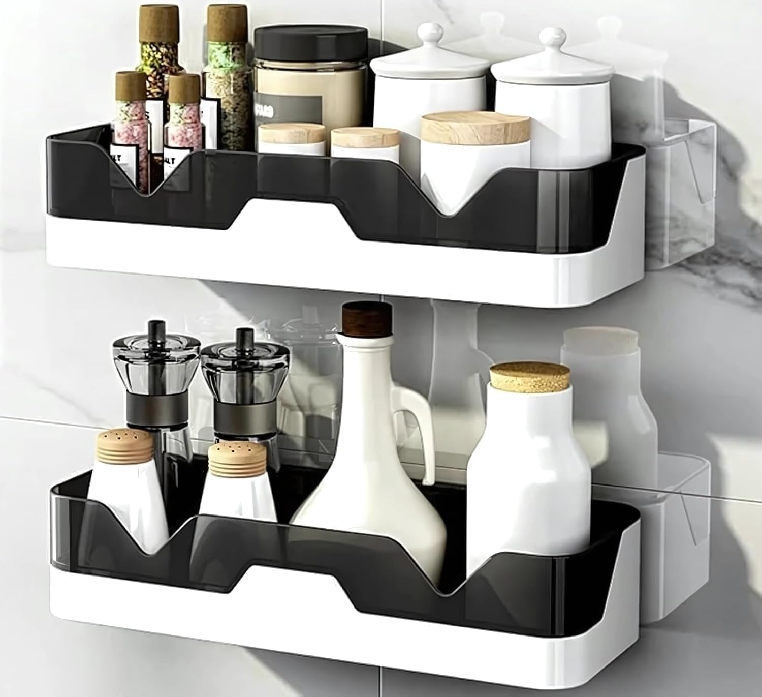 RZone STORE Wall Mounted Shelf – Self-Adhesive, No-Drill ABS Plastic Organizer Rack for Bathroom, Kitchen & Home Accessories (Pack of 2)