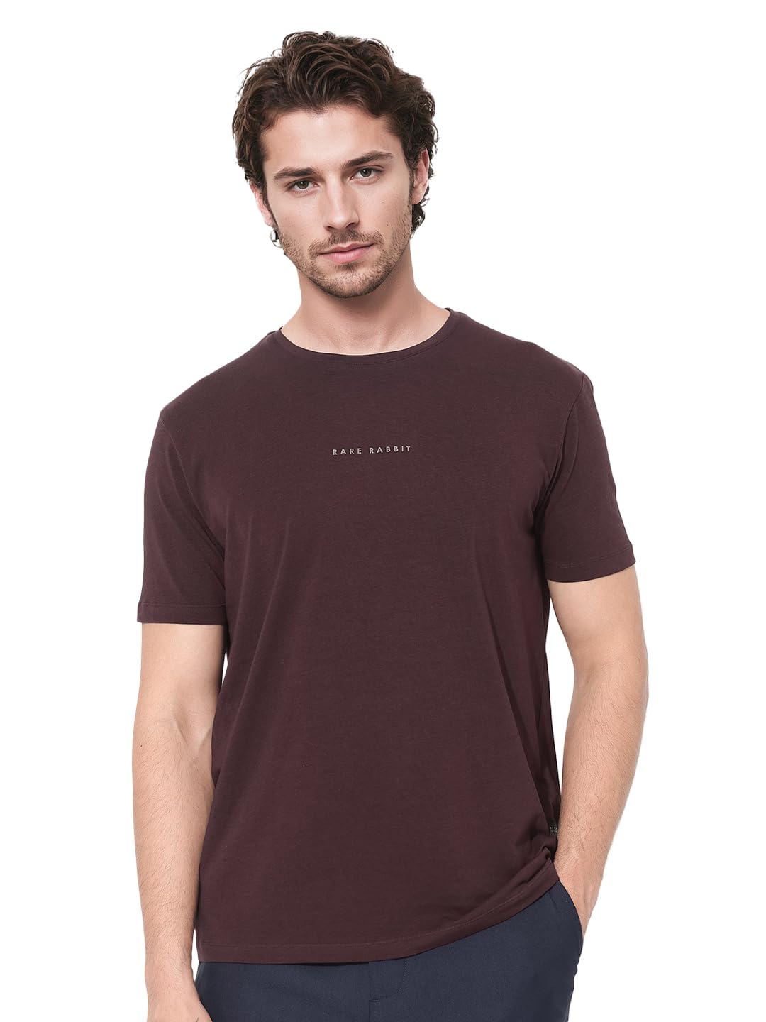 rare rabbit Men's Rabbit-Inf Maroon Cotton Blend Plain Regular Fit Half Sleeve Crew Neck T-Shirt-picture-24