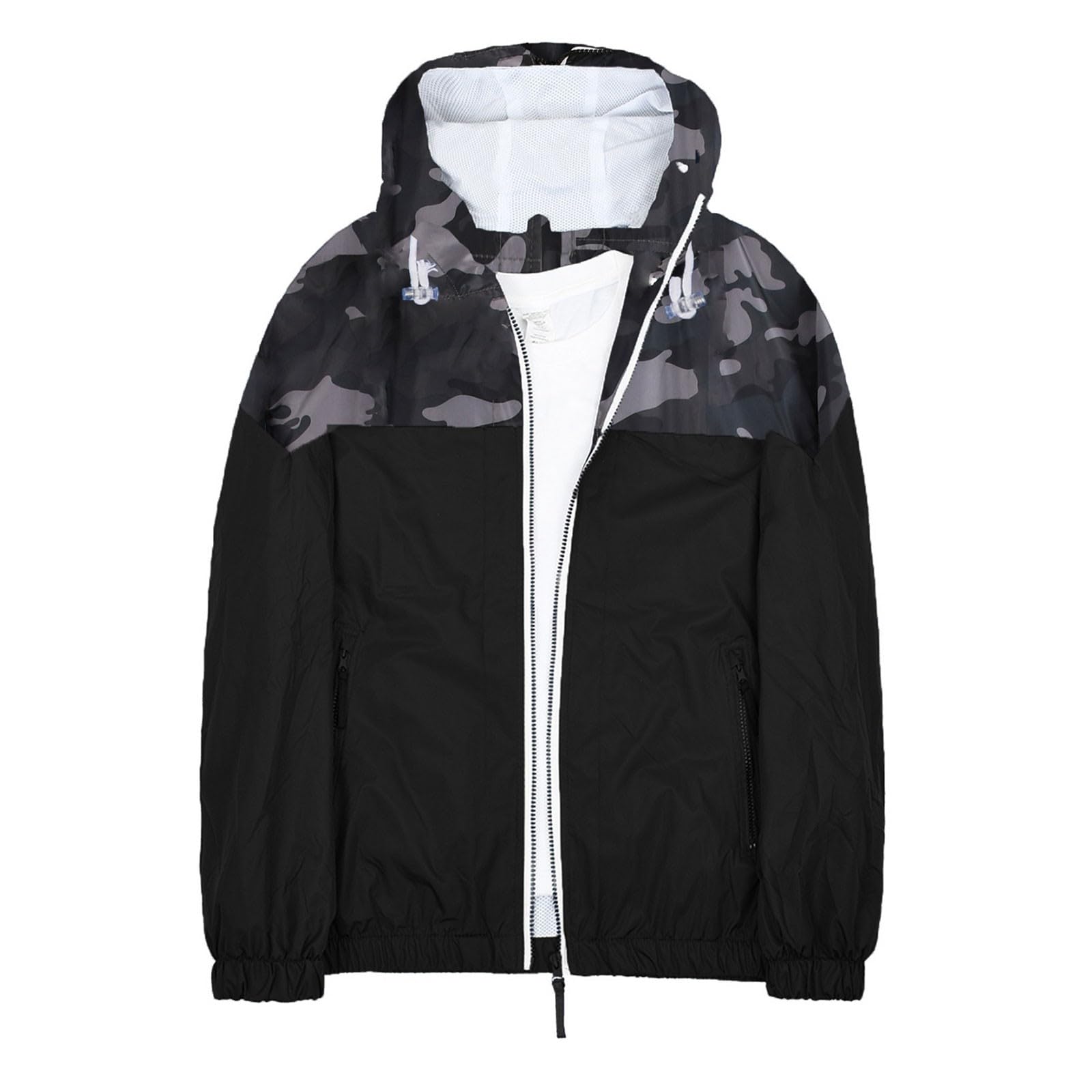 Antivento Uomo Poncho Gilet con Cappuccio Regolabile Top con Cordoncino Traspirante Cappotto Antipioggia Giacca Leggera Asciugatura Rapida per Corsa Ufficio