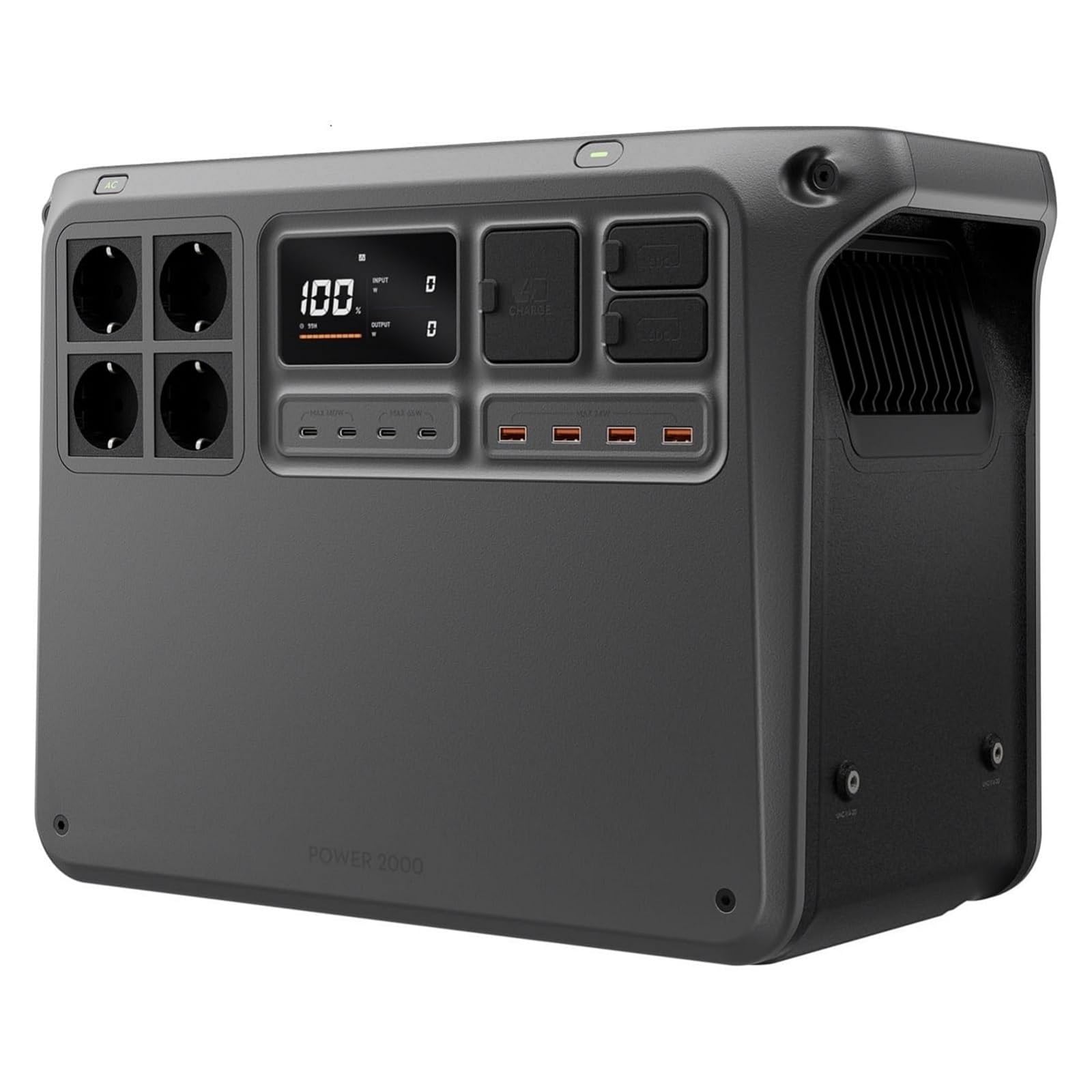 DJI Power 2000 estación de energía portátil, Batería LFP de 2048 Wh, Tamaño compacto, Salida estable de 3000 W, Recarga del 0% al 80% en 45 min, Generador eléctrico para el camping y autocaravanas