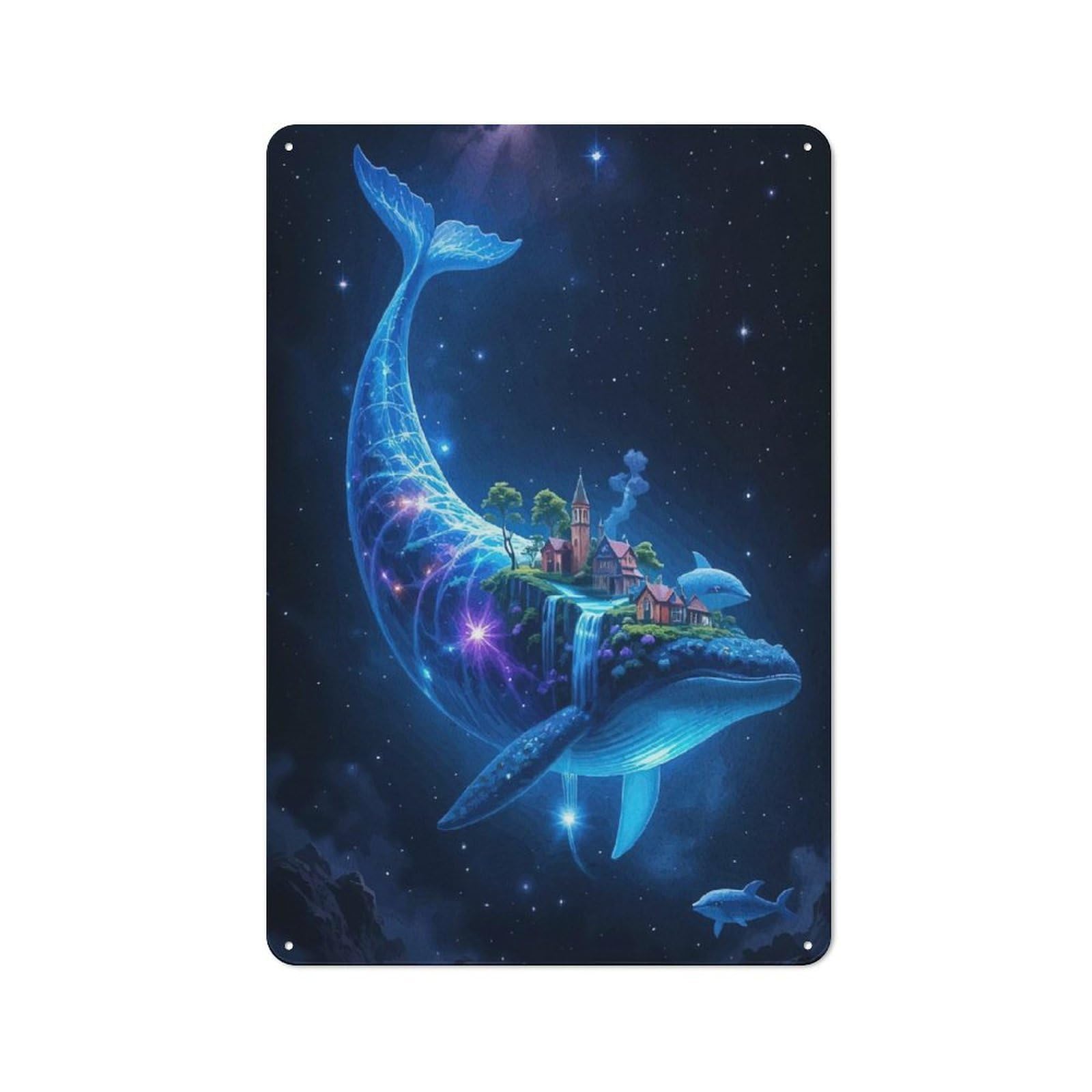 Junmoney Celestial Whale Island Starry Sky Tin Wall Plaque 30X20cm With For Workshop Wall, Suited To Makers And Diy Enthusiasts