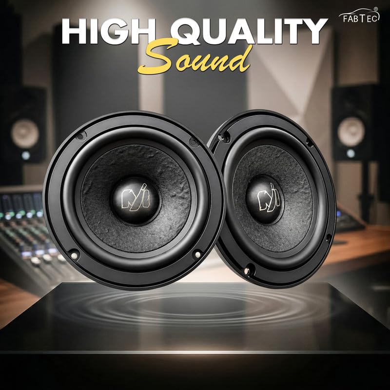 Image of FABTEC 80w RMS /450w Peak Power Mid Range 6.5 Inch 4 Ohm Speaker for Cars, Bookshelf Monitors, Hi-Fi Systems & DIY Projects (Set of 2)