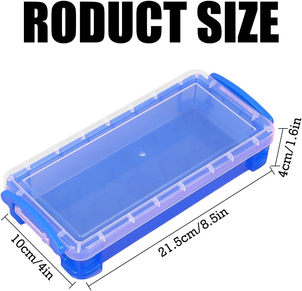 24 Pack 4 Colors Clear Plastic Pencil Box, 8.5x4x1.6 Stackable Crayon Box with Snap Tight Lid and Handle, Large Capacity Crayon Box for Office Art Craft Supplies Storage, Assorted Colors
