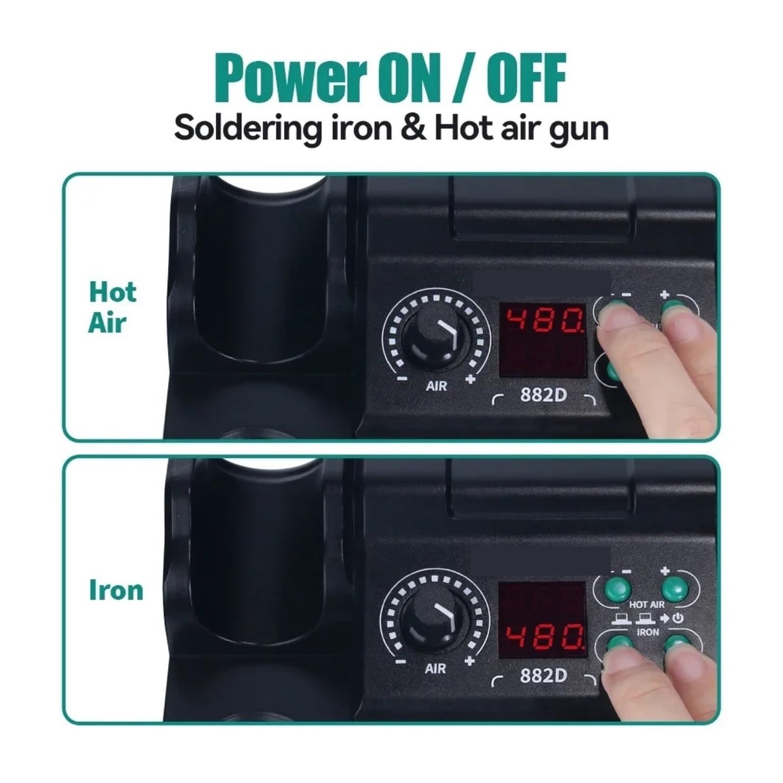 Poste à souder, Station de soudage intelligente 2 en 1 SMD 882D, pistolet à air chaud 750 W et fer précision avec écran LCD
