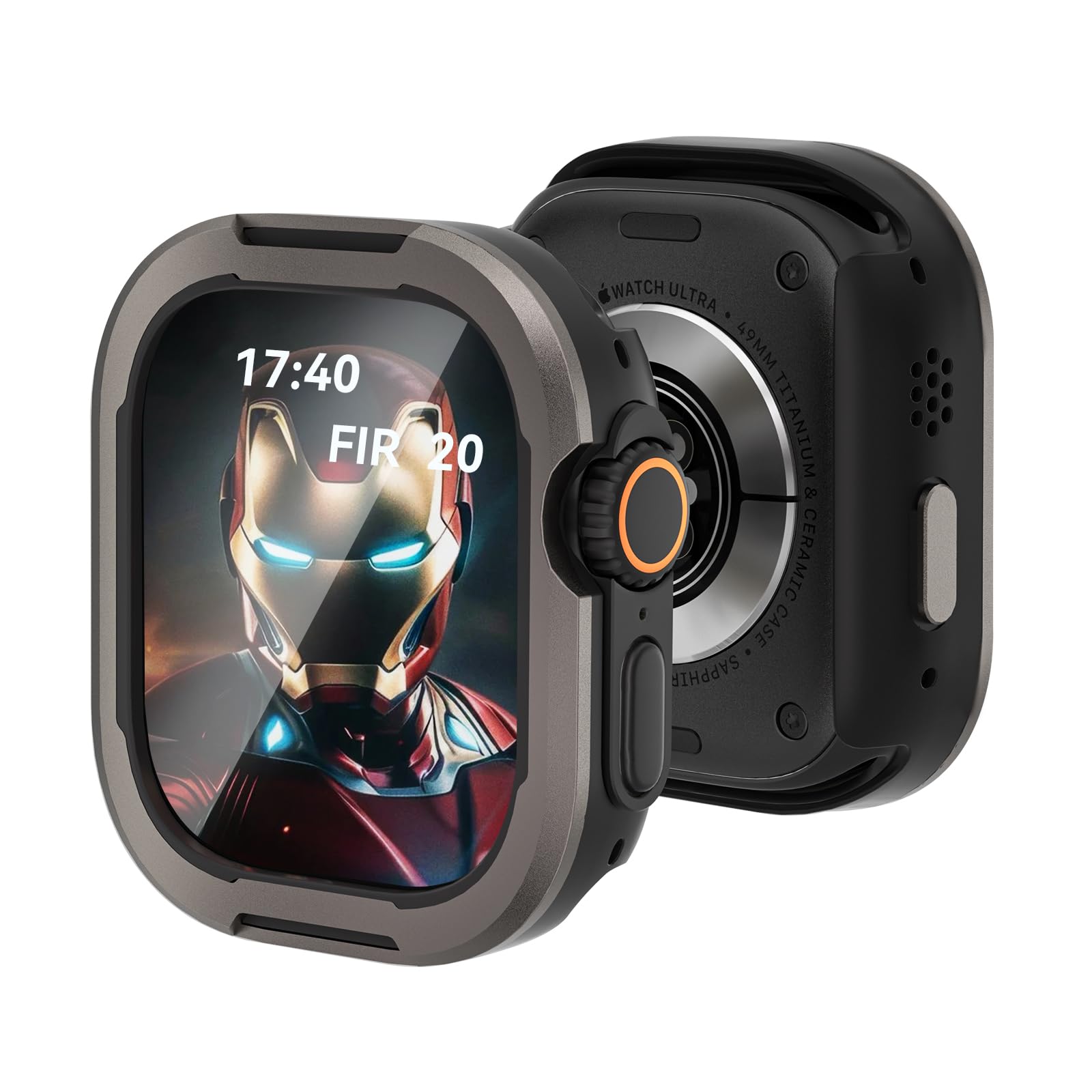 KUVPIUS Protective Case Compatible with Apple Watch Ultra/Ultra 2 Case 49mm, Rugged Cover with Metal Bumper and TPU Lining, Titanium Protector for