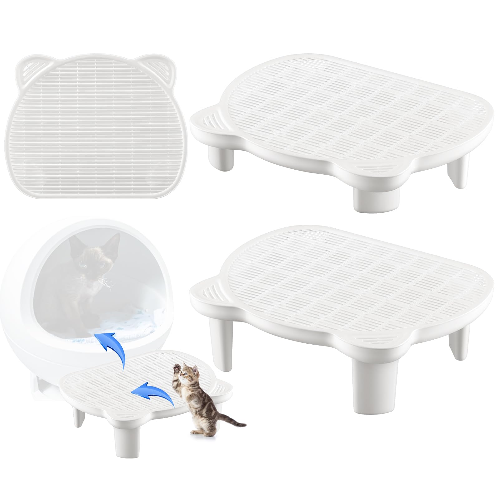 Kritkin 1 Pcs Adjustable Cat Litter Box Step, Litter Box Cat Ramp Double Layered with Filter Function Easy Clean for Old and Kitten(White)