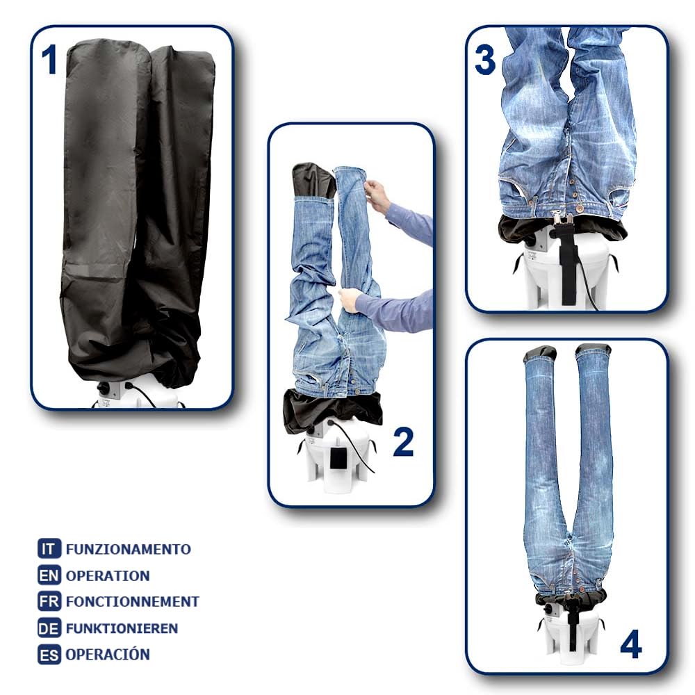 Bügelpuppe Basis mit Höhenverstellung und Rädern trocknet und bügelt automatisch Hosen, Jeans, kurze Hosen, militärische Hosen mit warmer Luft 2 Programme Garantie 5 Jahre Energieklasse A ++ SA08 INOX