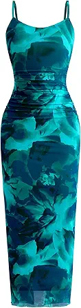 PRETTYGARDEN Summer Wedding Guest Dresses for Women 2025 Spaghetti Strap Mesh Bodycon Beach Floral Maxi Long Dresses