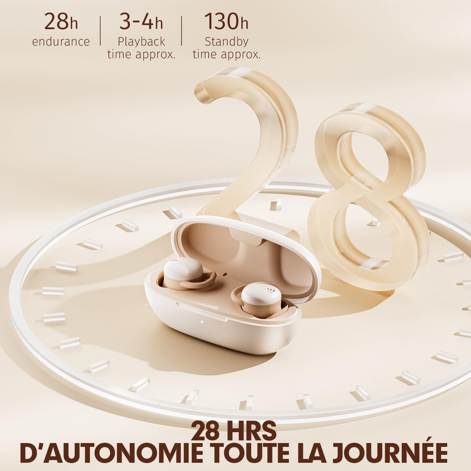 Xmenha Mini Écouteurs Bluetooth de Sommeil pour Les dormeurs de Petits Oreilles Casque sans Fil Intra-Auriculaires Bluetooth 5.3 à Réduction de Bruit HiFi Stéreo avec Microphone Beige
