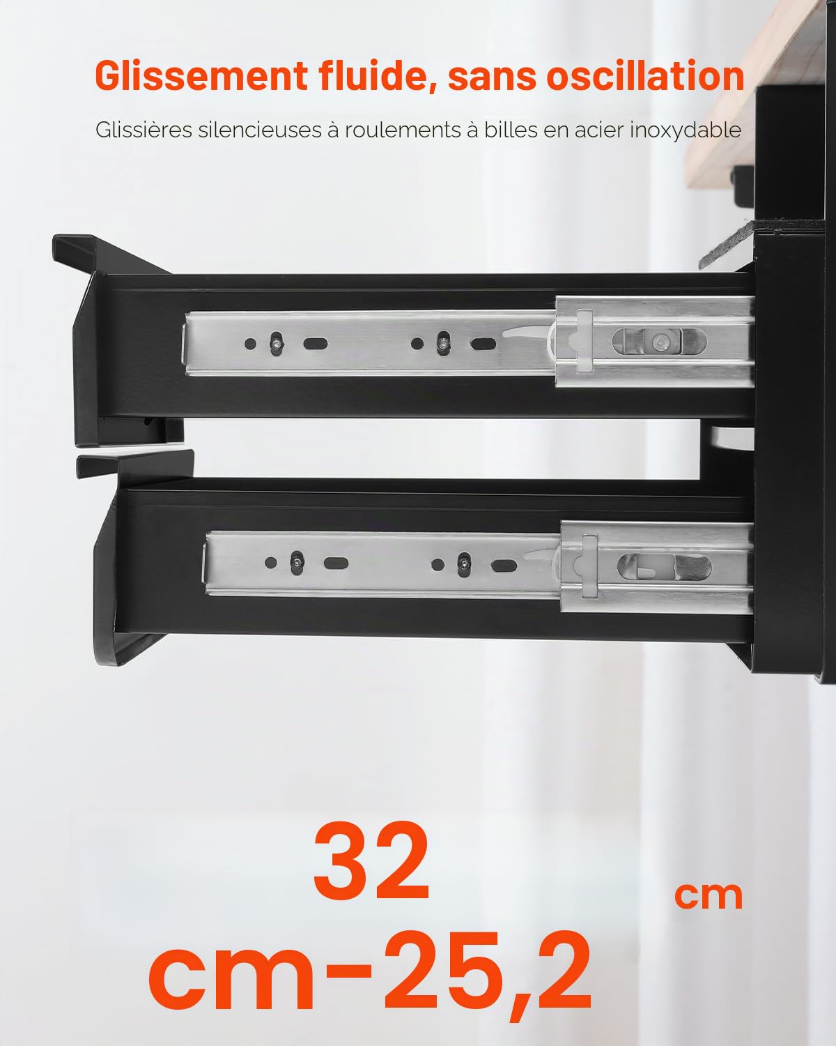 VEVOR Tiroir Coulissant sous Bureau, 365x335x250 mm, Tiroir Organisateur de Rangement de Bureau Caché Verrouillable, Capacité de Charge 5 kg, pour Maison sous Table, Poste de Travail Assis-Debout