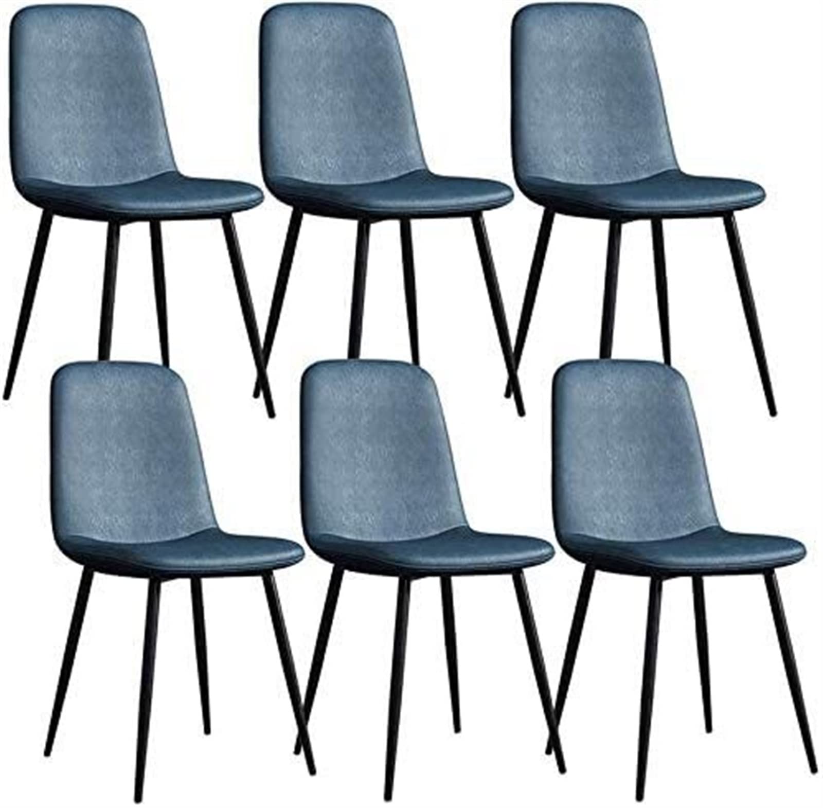 SJIALEN Modern Dining Chairs Set of 6, Metal Legs PU Leather Seat Backrests Chairs Lounge Bar Stool Living Room Corner Chairs Kitchen Chair (Color : Blue, Size : 43x55x82cm)
