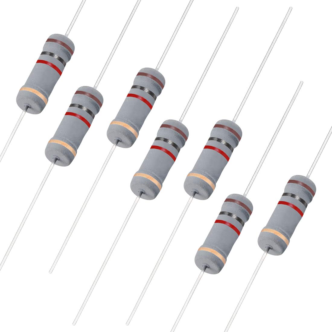 sourcing map 200Pcs 1K Ohm Resistor, 2W 5% Tolerance Carbon Film Resistors, 4 Bands for DIY Electronic Projects and Experiments