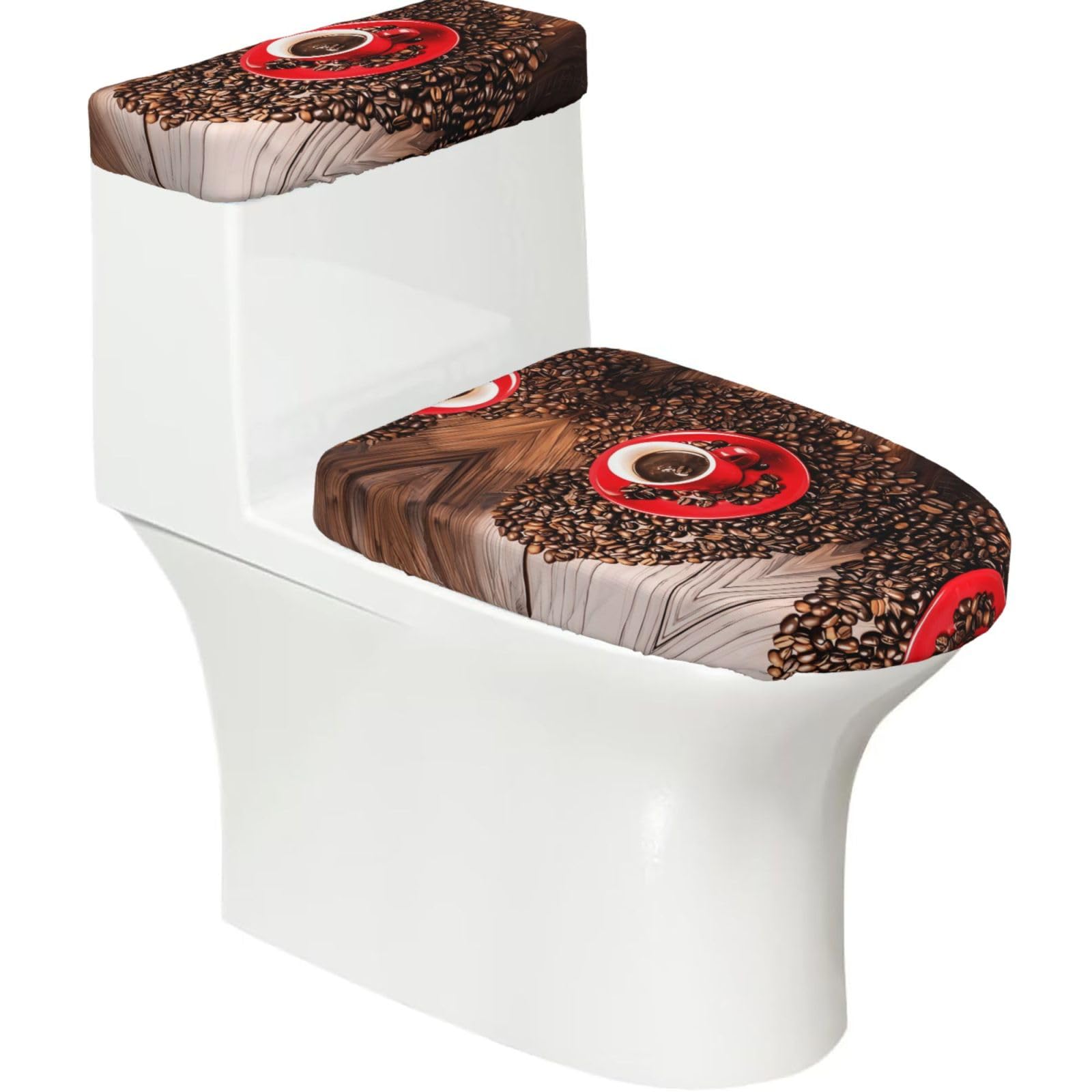 Mrowyc Black Coffee Beans & Cup Printed Toilet Seat Set - Set Of 2 - Universal Toilet Seat Cover - Housewarming Birthday Christmas Gift