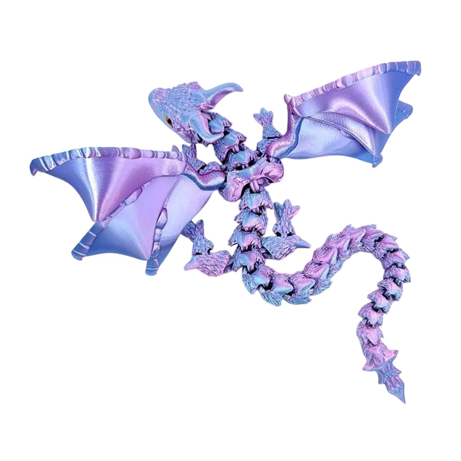 Pasisuu Articulated Wing Dragon Decor with Unique Eyes, 3D Printed Dragon Figurine Sculpture for Gaming Room, 12in Movable Joint Fantasy Toy, Gradient PLA Ornament Purple