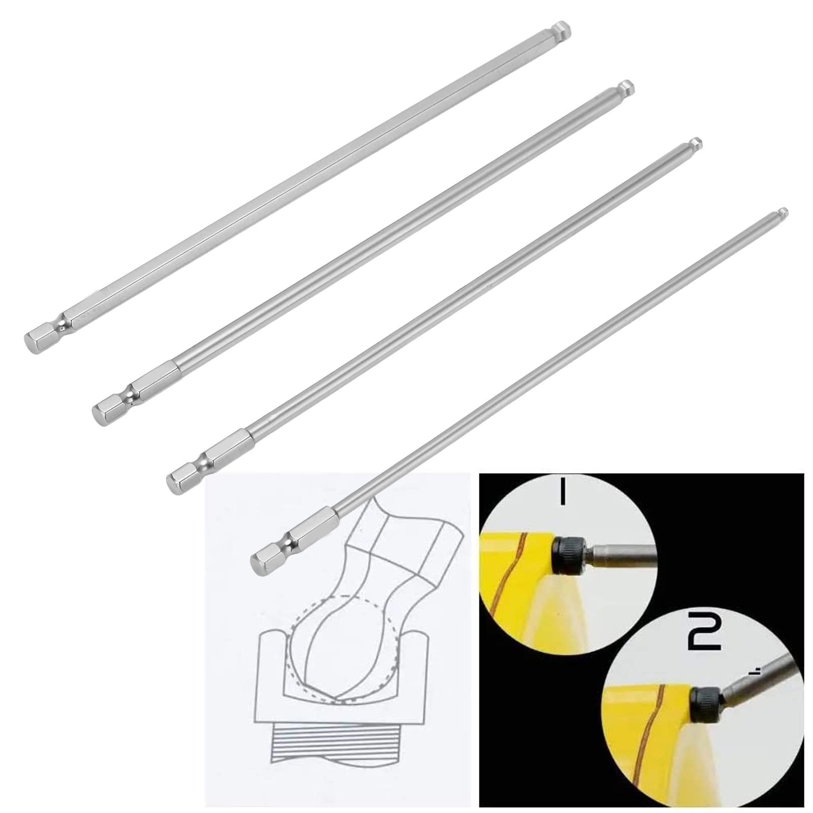 Aramox 4-teiliges Sechskant-Bit-Set – Magnetisch, Kugelkopf, Metrisch (H3-H6), 1/4'' Schaft, Aus Stahl