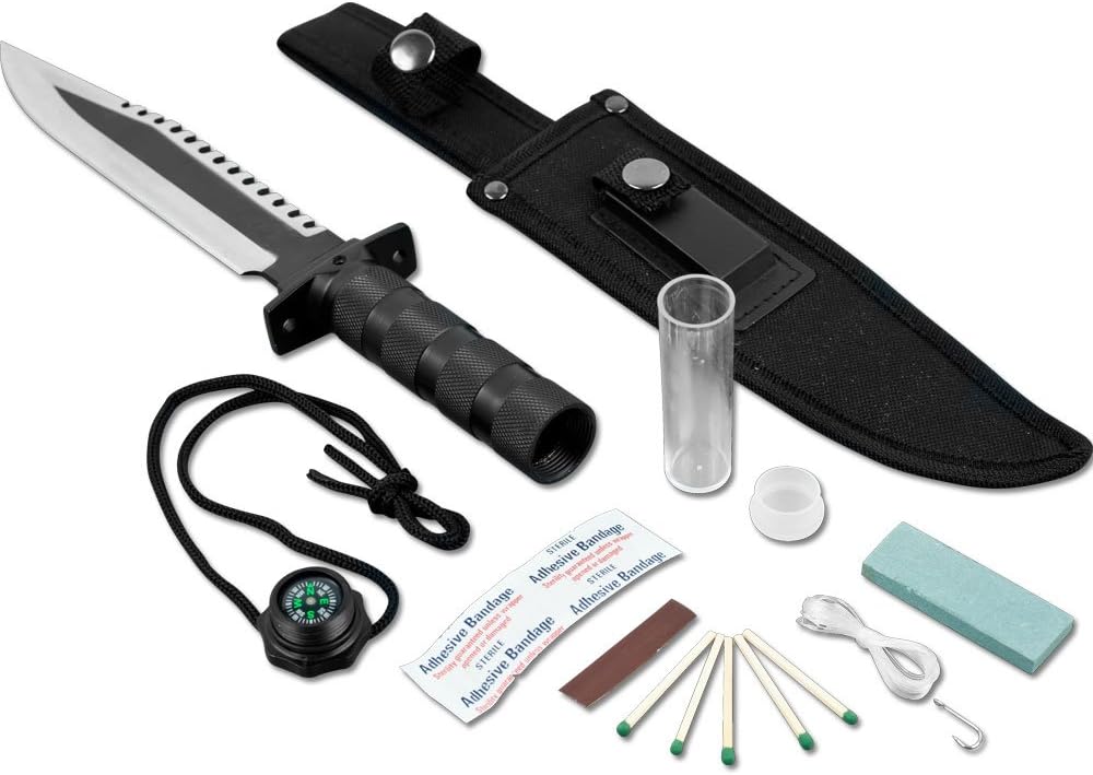 Whetstone Frontiersman Survival Knife & Kit w/Sheath, Silver, Standard