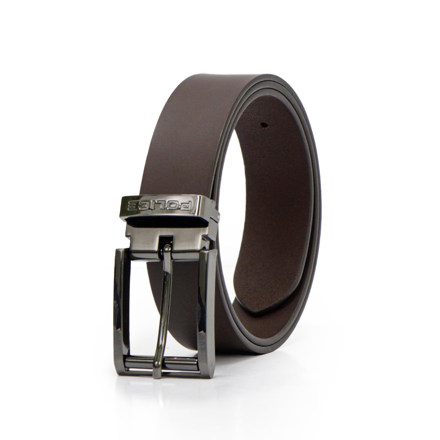 police Premium Genuine Leather Belt for Men | 35mm Formal Casual Belt with Gun Metal Finish Buckle & Smooth Strap Design | Stylish Everyday Belt | Brown | M-picture-35
