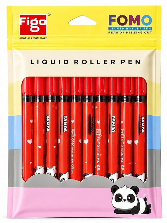 Image of MSGH Figo Fomo Panda Liquid Roller Pen (RED PEN(PACK OF 10 PCS))