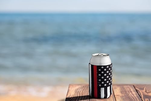 Miniatura 5 de Thin Red Line - Juego de 2 fundas plegables para latas de cerveza y botellas para bebidas  Tamaño estándar de 12 onzas  Neopreno aislado de 0.118in
