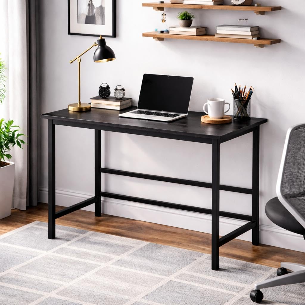 COREMET Portable Wood & Metal Computer Desk | Modern Writing Table | Multipurpose Study Table Best for Home, School, Office Work & More | Ideal for Kids & Adults (Black)