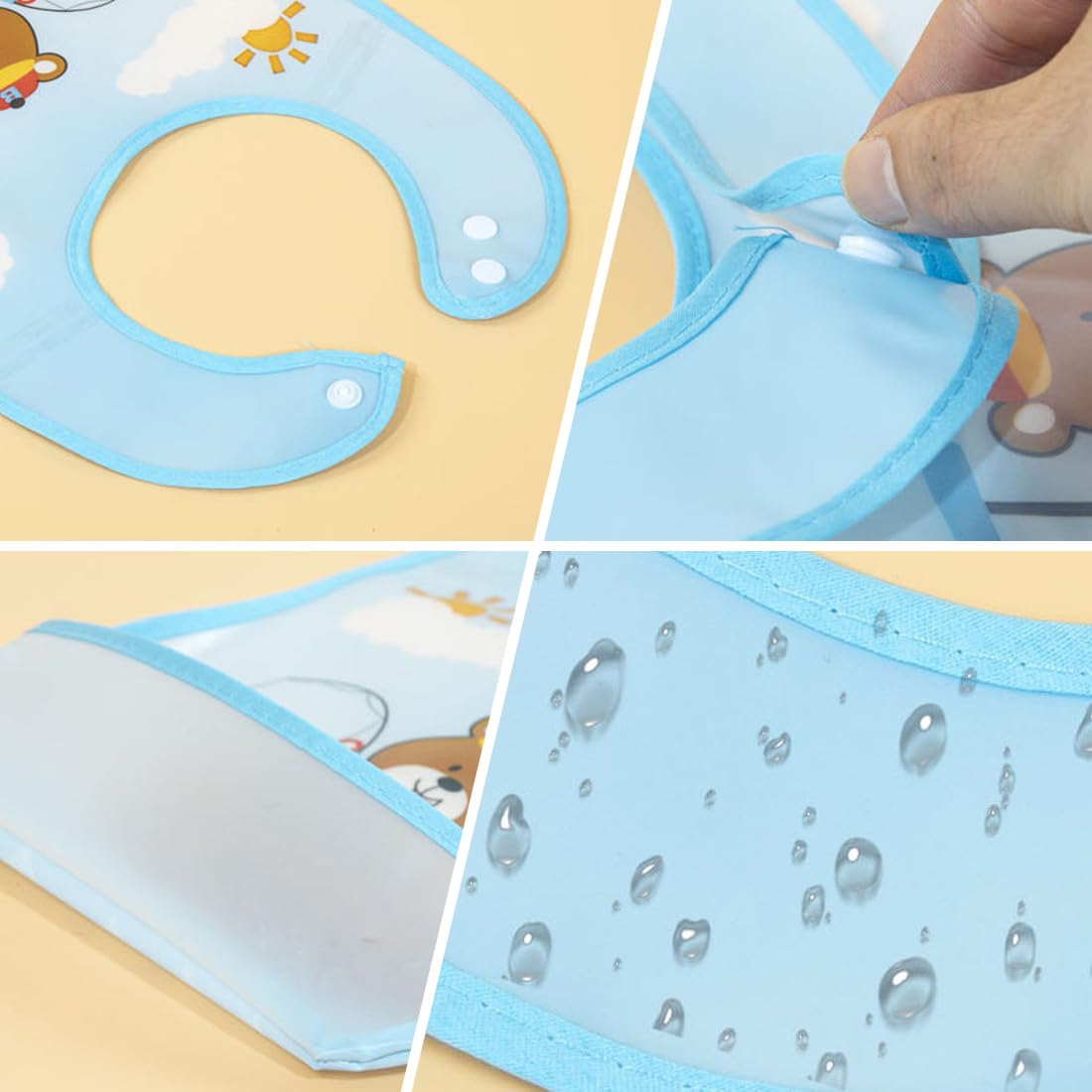 Bavaglini per Bambini Impermeabili Lavabili con Tasca Set di 4 per Neonati e Bambini Piccoli