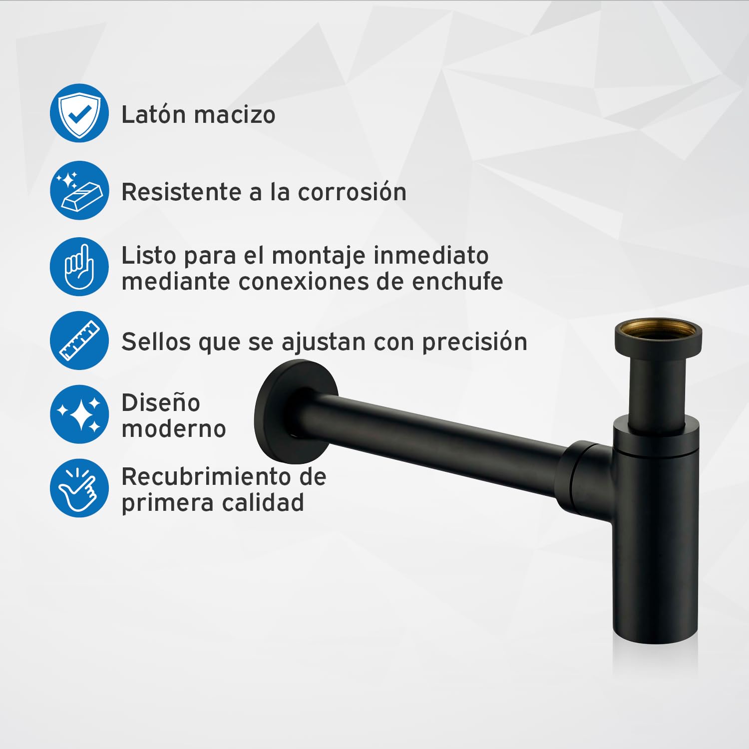 kör4u Juego de sifón de 1 1/4" x 32 mm, válvula emergente y 2 válvulas de esquina, válvula de desagüe con juntas, para lavabo, color negro
