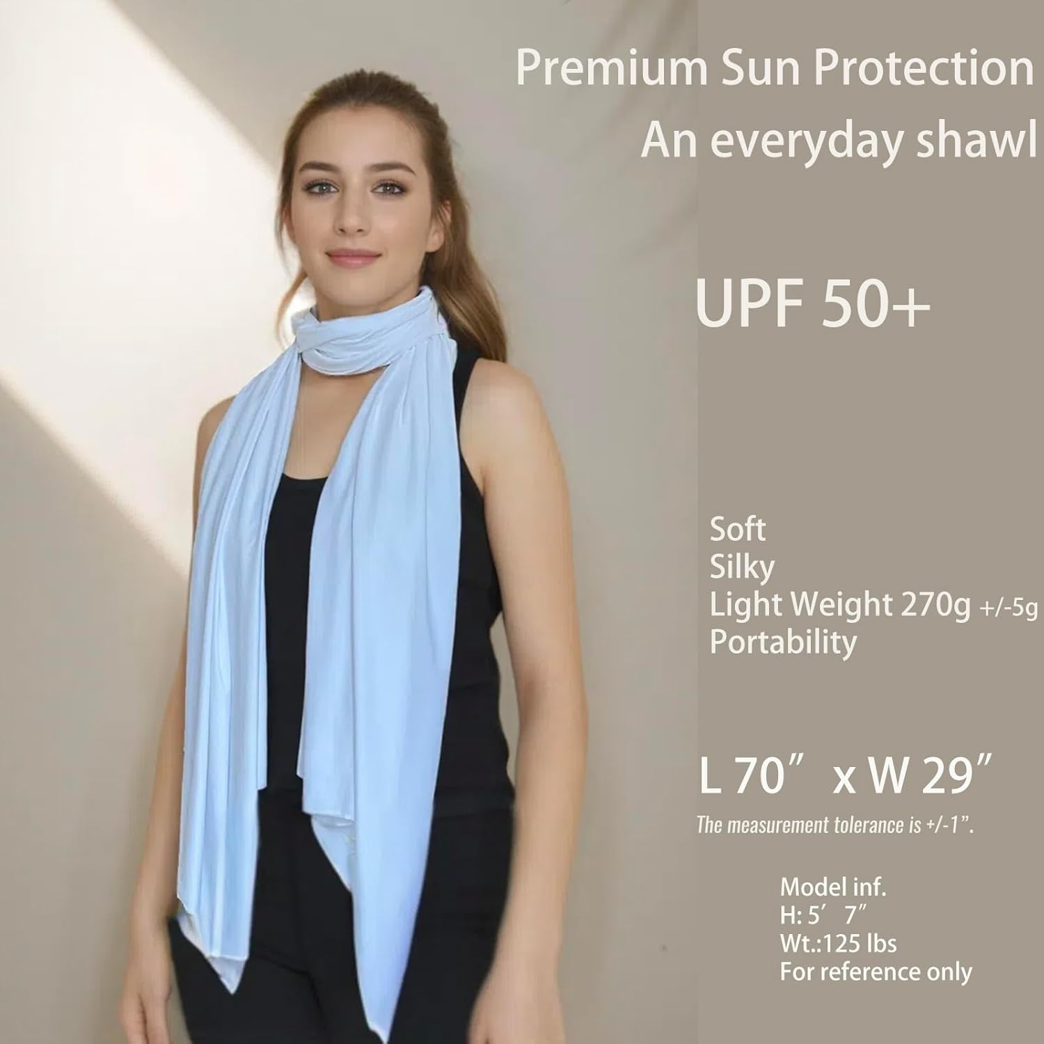 UPF 50+ Sun Protection Beach Wraps and Pashminas for Women Travel Scarf Blanket Outdoor Summer UV White Shawl