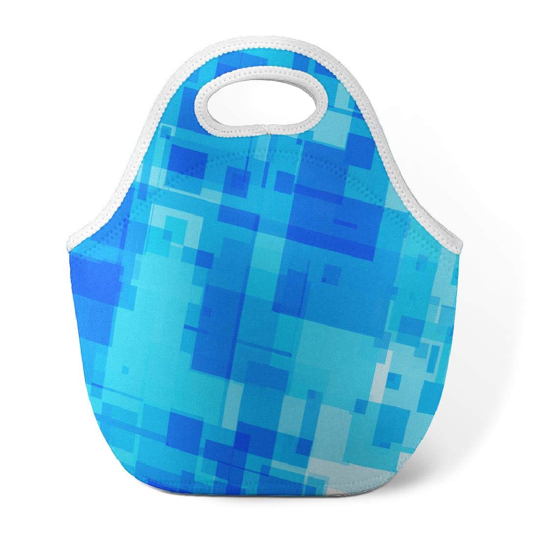 Blue Pattern Neoprene Lunch Bag Portable,Pakaku Thermal Cooler Lunchbox Waterproof Blue Outdoor School Work Handbag for Men Women Boys GirlsBlue Pattern