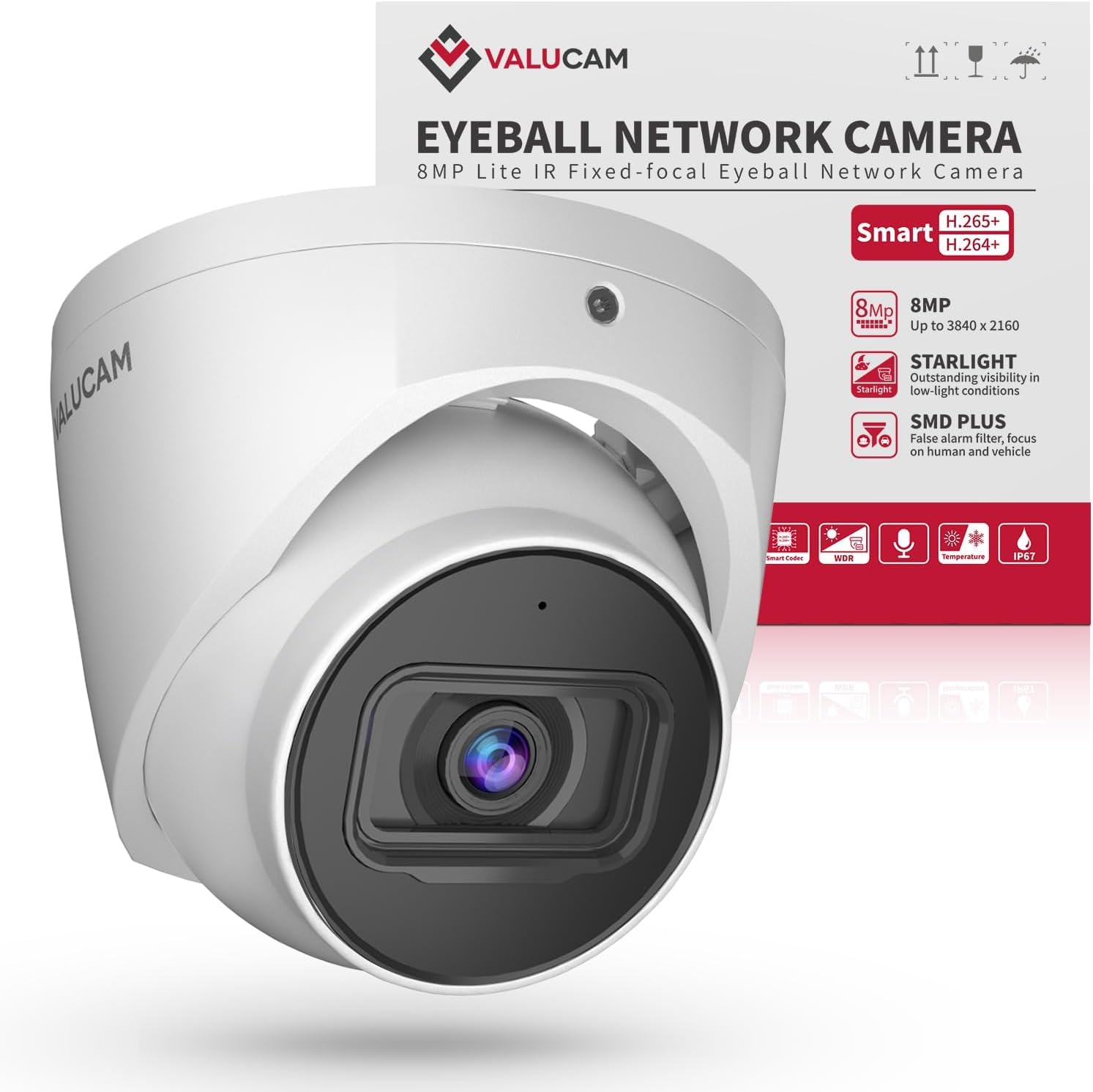 VALUCAM 8MP IP Camera, DMSS/SmartPSS Lite, 4K PoE Turret Outdoor Starlight Camera with Mic Audio, Human/Vehicle Detection, IVS, Intrusion Tripwire